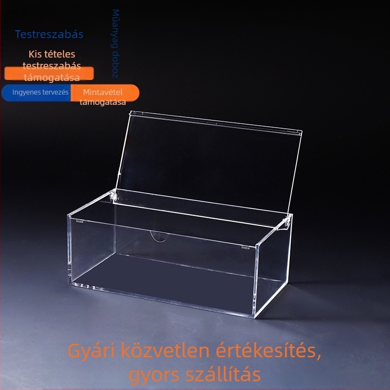Átlátszó PS műanyag téglalap alakú tároló- és bemutató doboz fedéllel, 160×85×60 mm