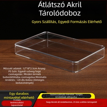 Élelmiszerbiztos, téglalap alakú műanyag doboz, átlátszó akril, nassolnivalók és sütemények tárolására és kiállítására