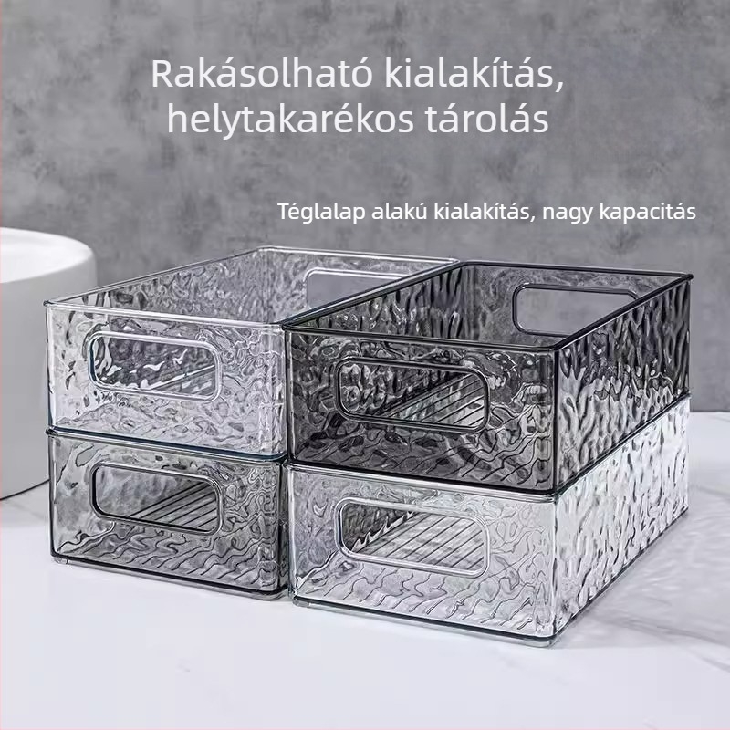 Akril asztali tároló kozmetikumokhoz, bőrápoláshoz és nassolnivalókhoz – átlátszó, egymásra pakolható tároló