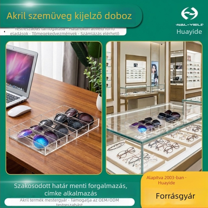 Átlátszó akril szemüvegtartó és kijelző doboz az asztalra rekeszekkel