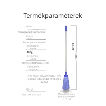 Pamutfonalas mop padlólapokhoz, nagy méret, tartós és könnyen tisztítható.