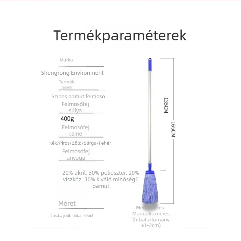 Pamutfonalas mop padlólapokhoz, nagy méret, tartós és könnyen tisztítható.