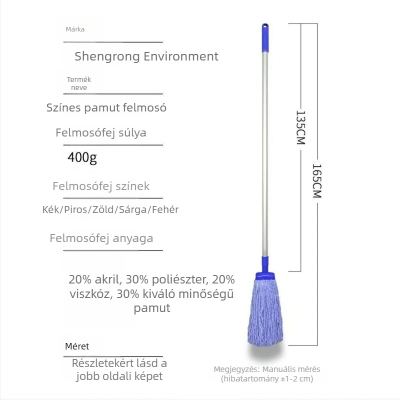Pamutfonalas mop padlólapokhoz, nagy méret, tartós és könnyen tisztítható.