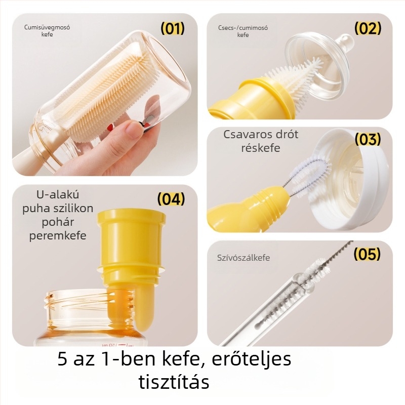 Cumi üveg tisztító készlet szilikon pohártisztító kefével, cumi- és szívószál tisztító kefékkel