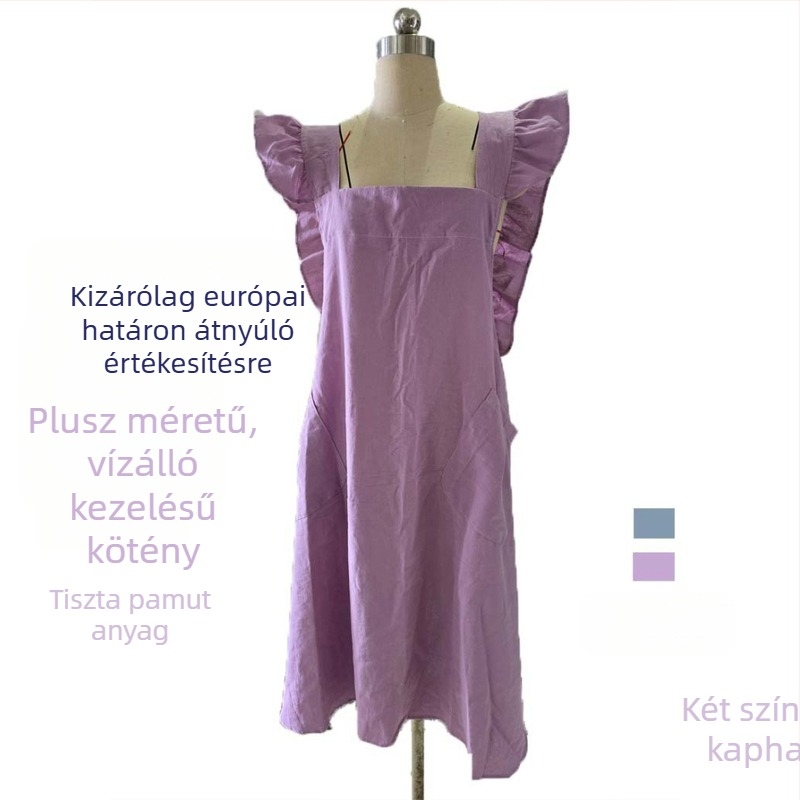 Női vízálló pamut kötény nyomtatható logóval, virágminta, letisztult dizájn, kötőfűző nélkül