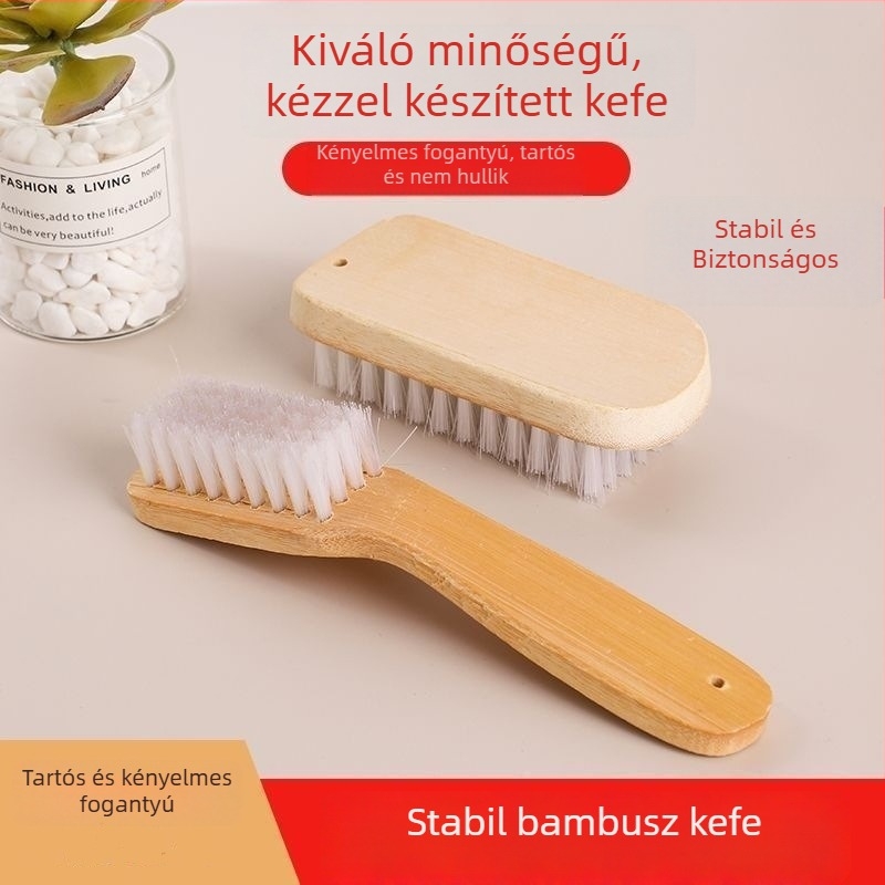 Hosszú nyelű bambusz cipőseprő, kemény sörtéjű, multifunkcionális a cipők és ruhák tisztításához