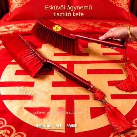 Esküvői ágy- és kanapé-tisztító kefe, gyönyörűen faragott, szimbolikus jelentéssel
