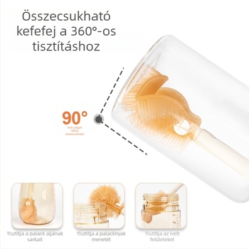 Szilikon cumisüveg tisztító készlet, hordozható, tároló dobozzal és cumisüveg tisztító kefével