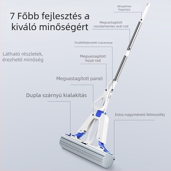 Mayflower pamut mopp otthoni használatra, összecsukható, kettős nedvszívó, érintésmentes tisztítás, 2 fejű szivacsmop
