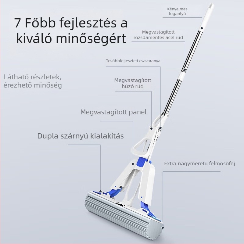 Mayflower pamut mopp otthoni használatra, összecsukható, kettős nedvszívó, érintésmentes tisztítás, 2 fejű szivacsmop