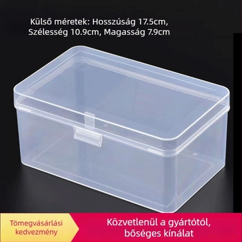 Téglalap alakú áttetsző polipropilén tároló doboz fedővel, kis alkatrészek rendezésére, élelmiszerbiztonságos