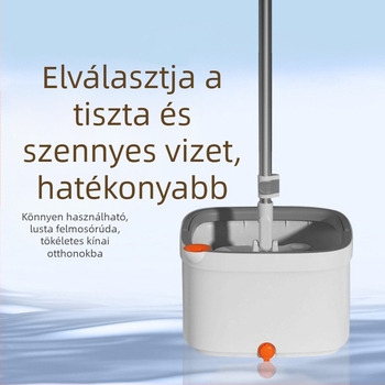 Kétirányú meghajtású forgó mop vödör készlet tiszta és szennyezett víz elválasztásával, kézi nyomású forgó mop, 135 cm-es teleszkópos nyelet