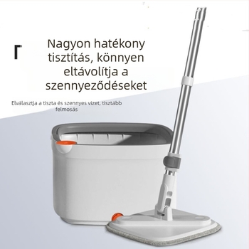 Kétirányú meghajtású forgó mop vödör készlet tiszta és szennyezett víz elválasztásával, kézi nyomású forgó mop, 135 cm-es teleszkópos nyelet