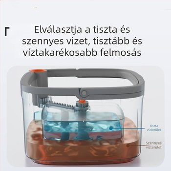 Kétirányú meghajtású forgó mop vödör készlet tiszta és szennyezett víz elválasztásával, kézi nyomású forgó mop, 135 cm-es teleszkópos nyelet