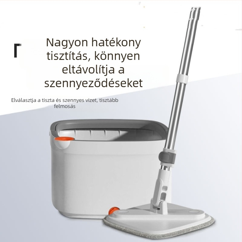 Kétirányú meghajtású forgó mop vödör készlet tiszta és szennyezett víz elválasztásával, kézi nyomású forgó mop, 135 cm-es teleszkópos nyelet