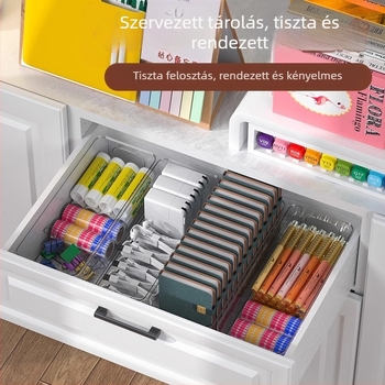 Asztali tároló doboz, hosszú, keskeny téglalap alakú, átlátszó akril, osztó zoknik és apró tárgyak számára
