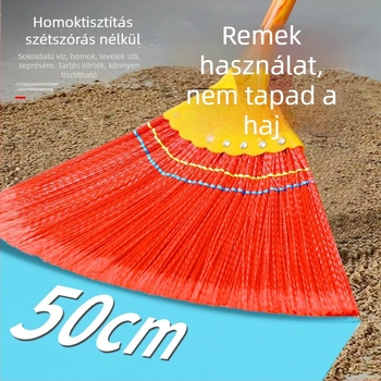 Tartós műanyag söprő hosszú nyéllel és fa markolattal; nagy méretű; a haj nem tapad rá.