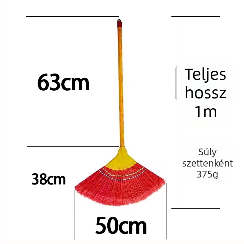 Tartós műanyag söprő hosszú nyéllel és fa markolattal; nagy méretű; a haj nem tapad rá.