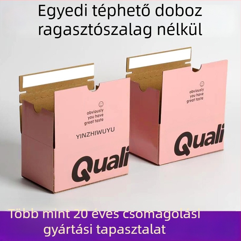 Egyedi hullámkarton doboz színes nyomtatással, ragasztó nélküli kártya doboz, hullámkarton forró dombornyomással, cipzáros csomagolás, rendelésre