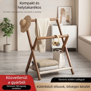 Testreszabható, modern, minimalistikus kompakt éjjeliszekrény melletti ruhatartó állvány, összecsukható bükkfa ruhatartó, tömörfa szárítóállvány