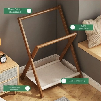 Testreszabható, modern, minimalistikus kompakt éjjeliszekrény melletti ruhatartó állvány, összecsukható bükkfa ruhatartó, tömörfa szárítóállvány