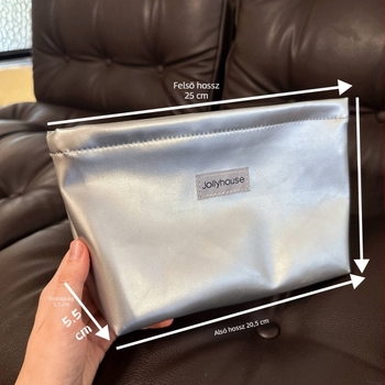 Niche dizájn, prémium ezüst PU kozmetikai táska nagy kapacitással, hordozható kozmetikai tároló, bőr clutch