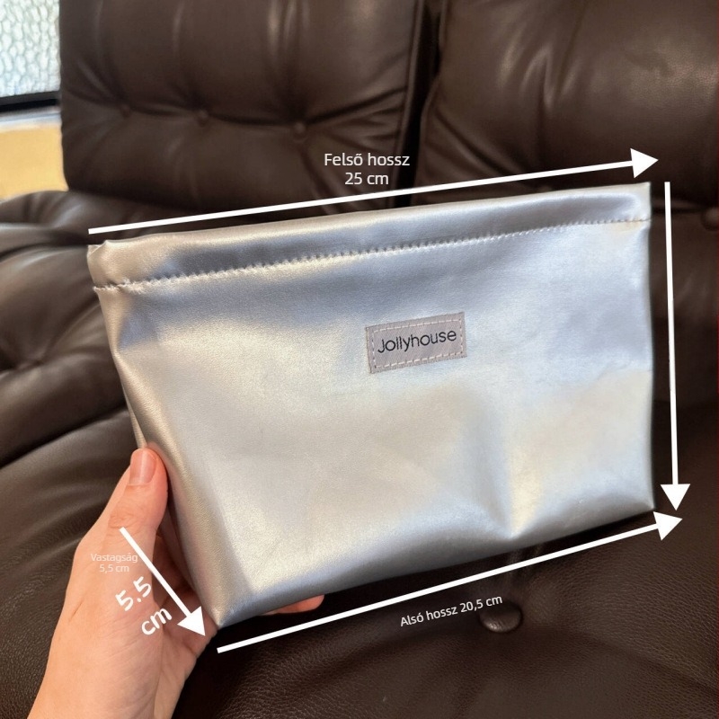 Niche dizájn, prémium ezüst PU kozmetikai táska nagy kapacitással, hordozható kozmetikai tároló, bőr clutch