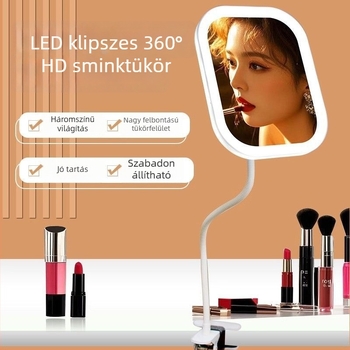 Klipes sminktükör az asztalra, hordozható és kihúzható, világítással, újratölthető, HD, állítható