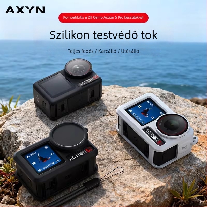 DJI Action 5 Pro/4/3-hoz szilikon védőtok, objektívvédő sapka és ütésálló burkolat