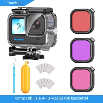 GoPro 9-13 vízálló védőburkolat úszórudakkal és szűrővel