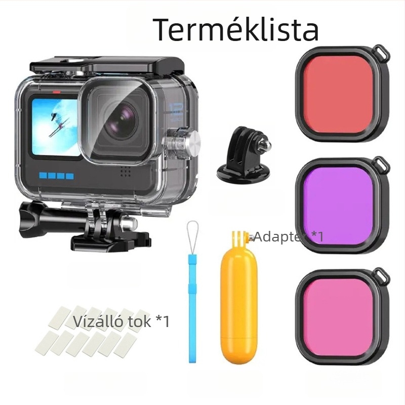 GoPro 9-13 vízálló védőburkolat úszórudakkal és szűrővel