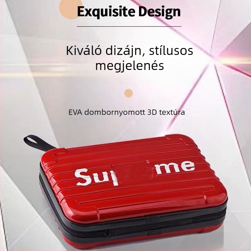 Kemény héjú fodrászati eszköztároló táska övcsattal, ollóval és elektromos formázó eszközzel