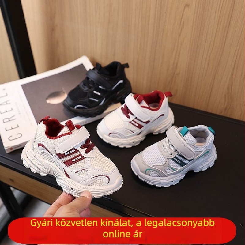 Gyerekeknek készült fénylő sportcipő, színblokkokkal, vastag talppal, koreai stílus