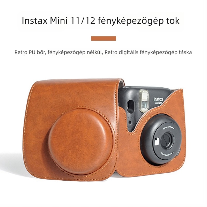 Polaroid Mini 11/12 fényképezőgép tok karcolásálló védelemmel és vállpánt védővel, barna