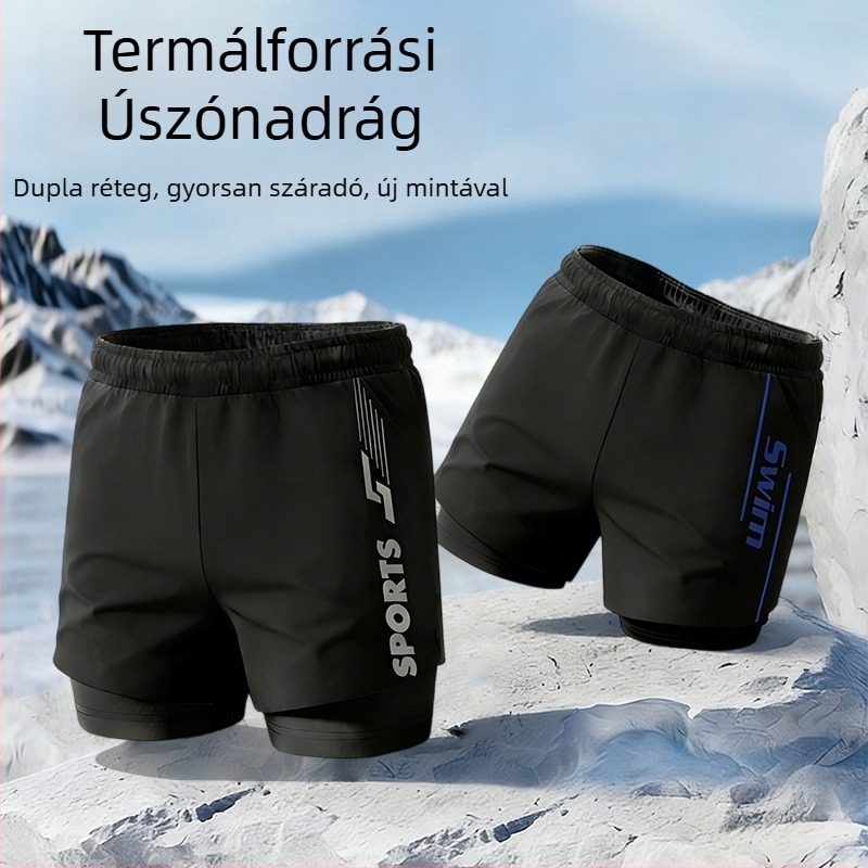 Férfi úszónadrág, gyorsan száradó, kettős rétegű, lazán szabott, UV-védelem, nagy méret