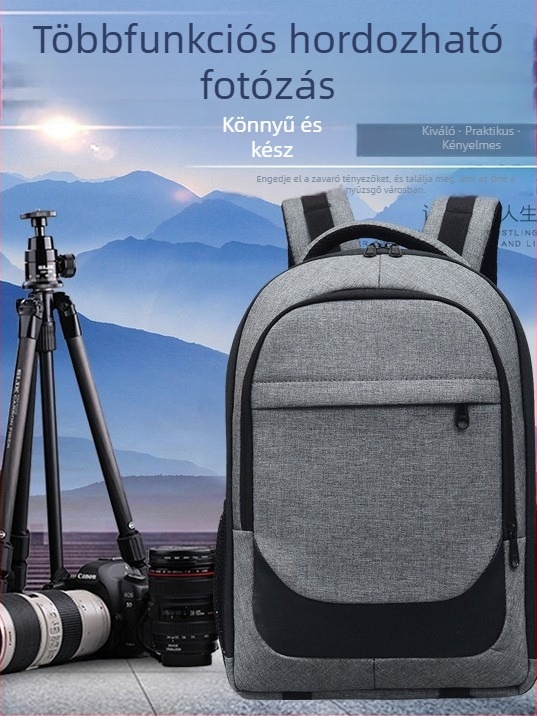 Két vállú fényképezőgép táska, DSLR és mirrorless kamerákhoz, objektívekkel, vízálló