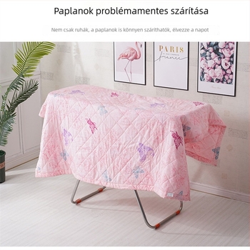Padlóra álló ruhaszárító rozsdamentes acélból, emelhető és összecsukható, beltéri használatra, szárnyalakú dizájn