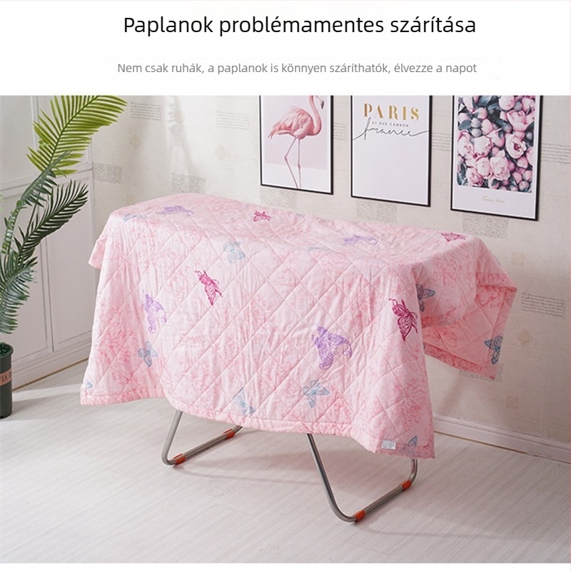 Padlóra álló ruhaszárító rozsdamentes acélból, emelhető és összecsukható, beltéri használatra, szárnyalakú dizájn