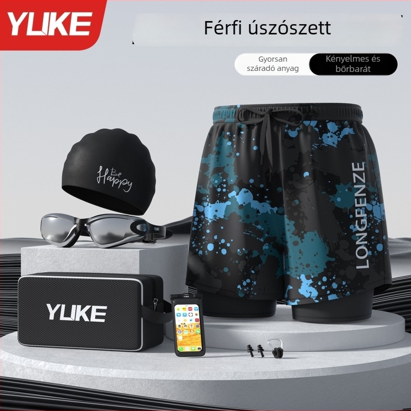 Férfi középhosszú boxer-stílusú úszónadrág készlet, plusz méret, anti dörzsölés, strandruha felnőtteknek