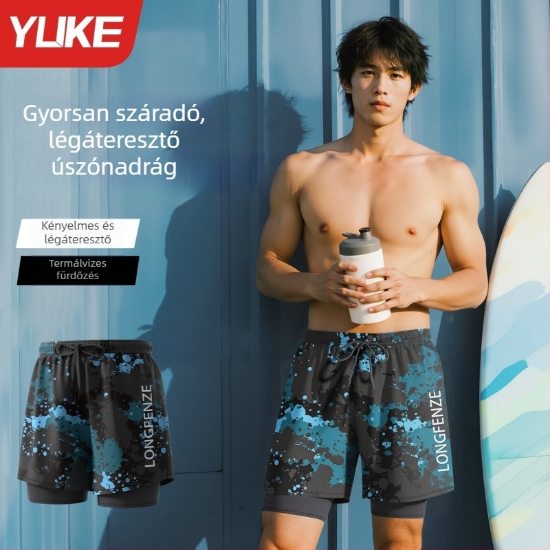 Férfi középhosszú boxer-stílusú úszónadrág készlet, plusz méret, anti dörzsölés, strandruha felnőtteknek