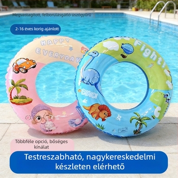 Vastagított felfújható úszógyűrű gyerekeknek és babáknak karikatúra mintával, anti-dőlés dizájn