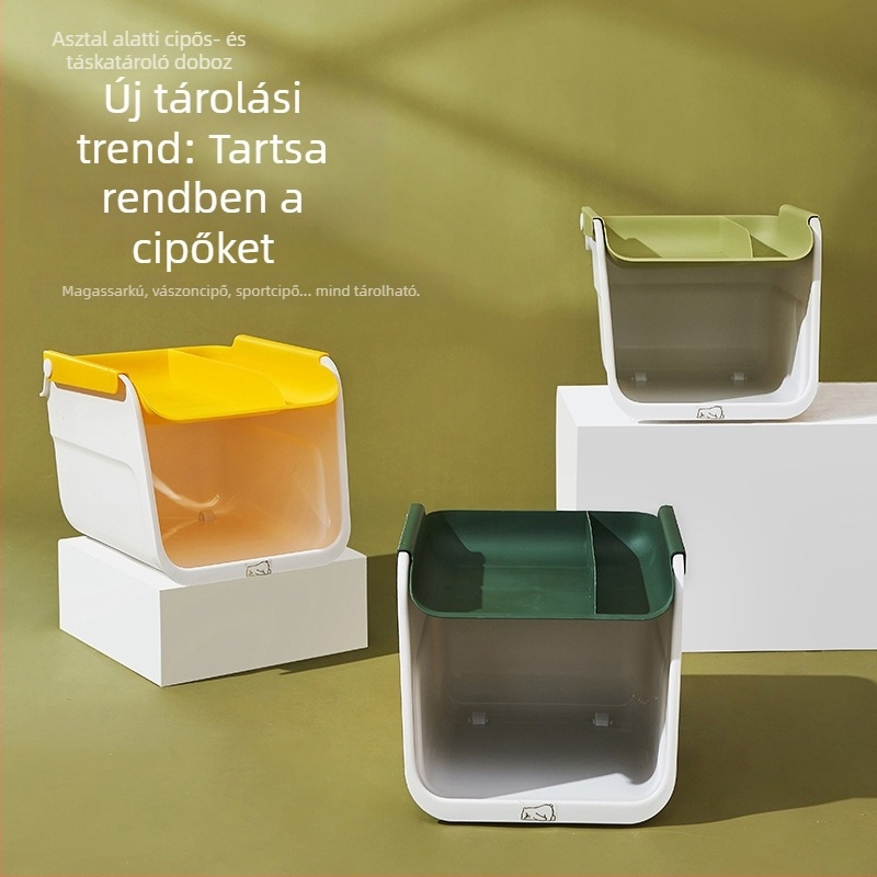 Görgős irodai alatti tárolóállvány cipők, táskák és esernyők számára — 45 L, 36×30×25 cm, elkülönített rekeszek