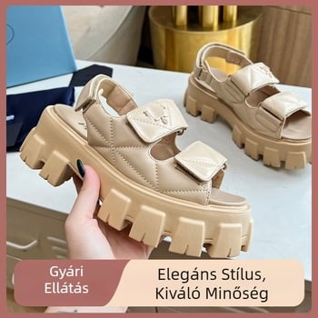 Női vastag talpú szandál Gear dizájn, ketreces felsőrész, zárt orr, üreges kötésű platformos római stílusú szandál, peep-toe dizájn
