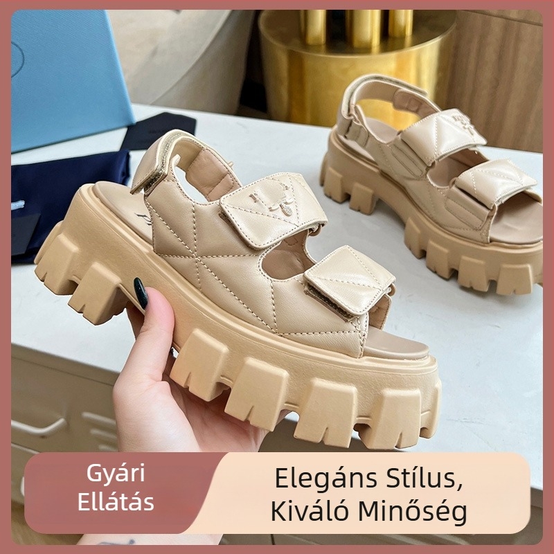 Női vastag talpú szandál Gear dizájn, ketreces felsőrész, zárt orr, üreges kötésű platformos római stílusú szandál, peep-toe dizájn