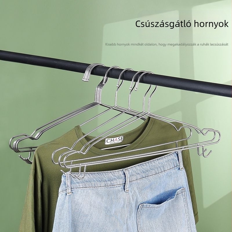 Haiying 304 rozsdamentes acél ruhafogasok, tömör kivitel, 10 db csomagban, otthoni használatra, megelőzi a vállak gyűrődését, szélálló dizájn