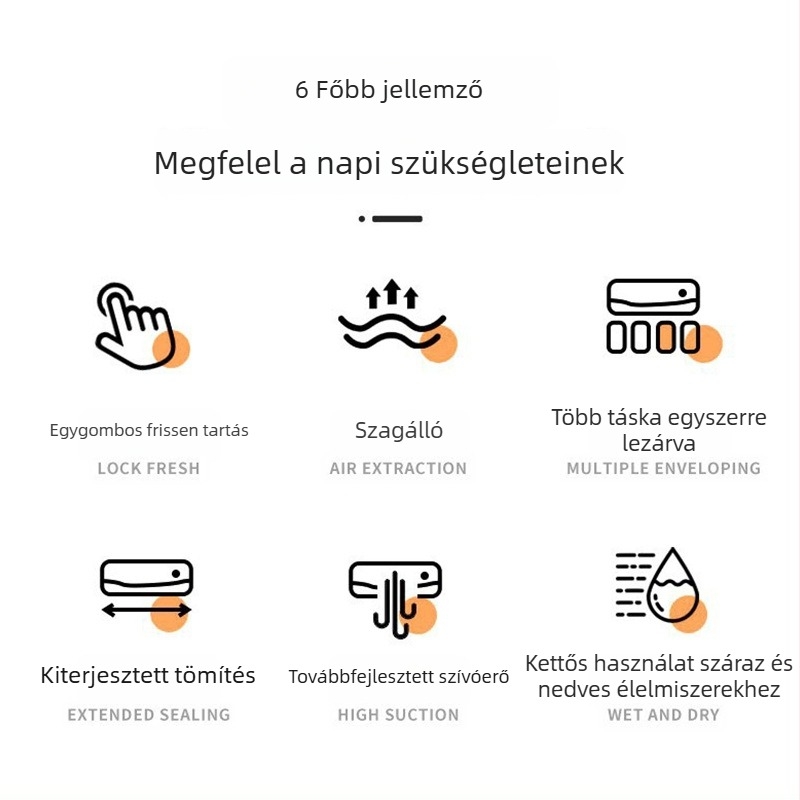 Kompakt háztartási vákuumozó készülék száraz és nedves ételekhez, automatikus zárás és frissesség megőrzése