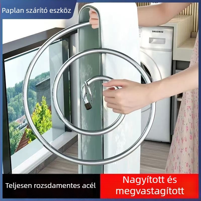 Rozsdamentes acél spirál szárítórúd, vastított és megerősített, multifunkcionális a paplanok, ágyneműhuzatok és lepedők szárítására otthon és kollégiumban