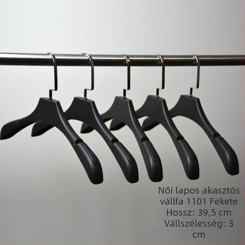 Fekete matt műanyag ruhakasztó, megvastagított, csúszásmentes, varrat nélküli, testreszabható