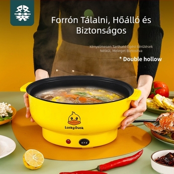 Yellow Duck Elektromos Mini Multifunkcionális Főzőedény – kompakt elektromos edény kollégiumhoz és otthonhoz, tapadásmentes belső, gőzölés és sütés egyben, 1–2 L, 800 W