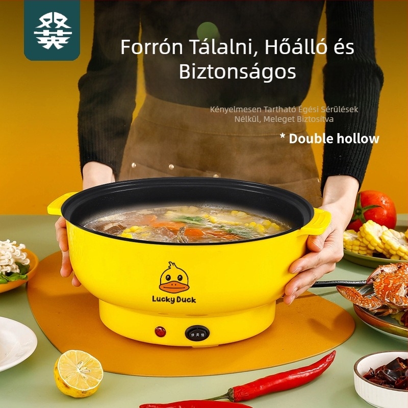 Yellow Duck Elektromos Mini Multifunkcionális Főzőedény – kompakt elektromos edény kollégiumhoz és otthonhoz, tapadásmentes belső, gőzölés és sütés egyben, 1–2 L, 800 W
